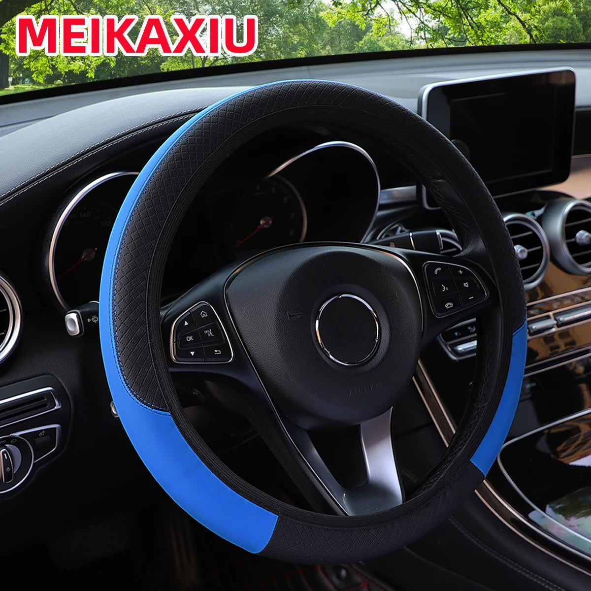 PU leather checkered embossed multi-color car rimless steering wheel cover suitable f lifestyle view