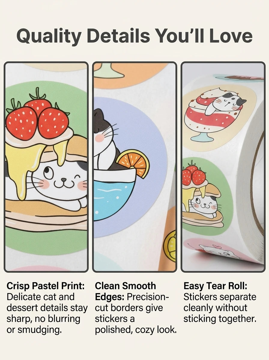 1Roll(500Pcs) Cute Cats in Cup Lovely Animal Stickers | 8 Designs DIY Decal Gift lifestyle view