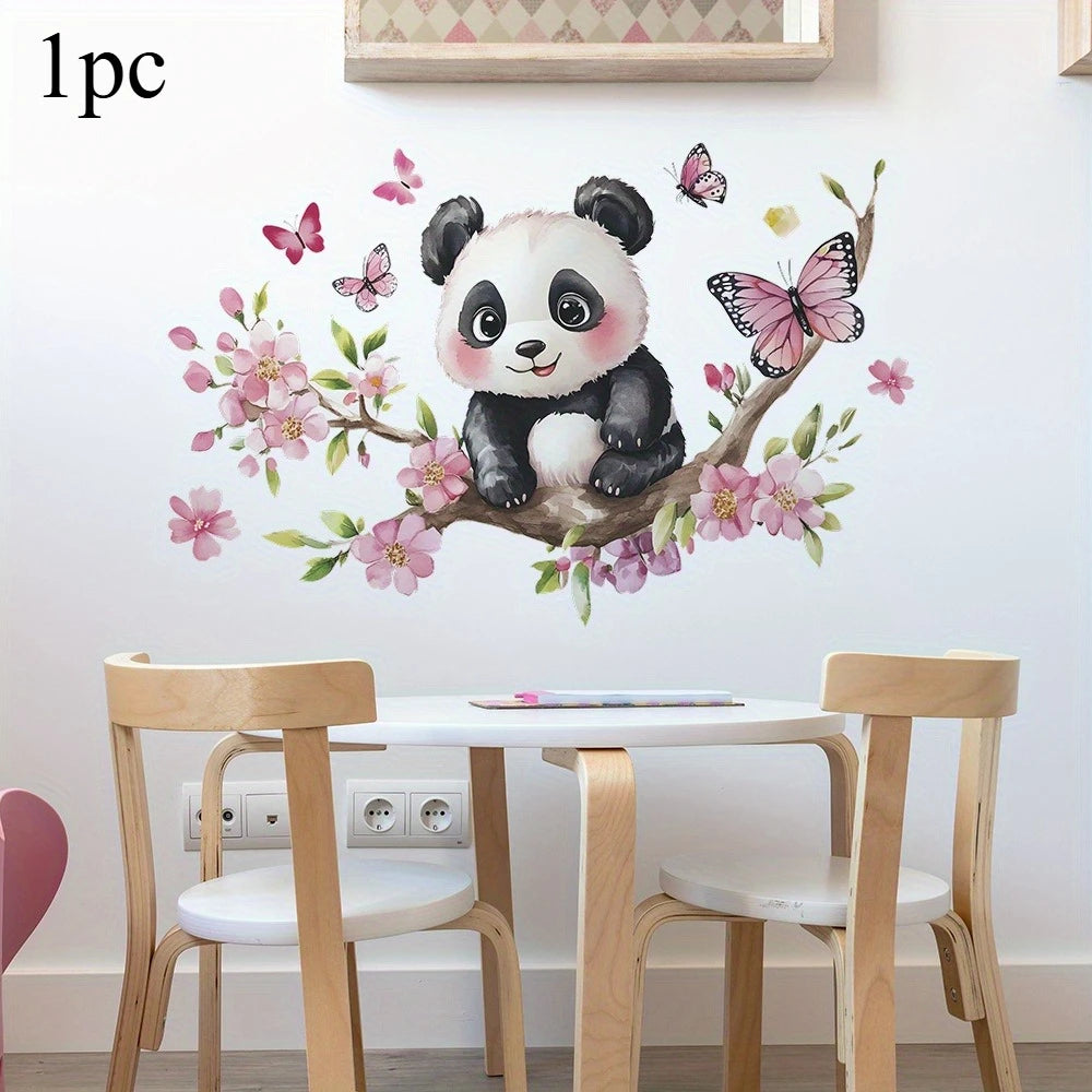 Panda Cherry Blossom Wall Sticker | PVC Self-Adhesive Decal for Bedroom Living Room alternate view