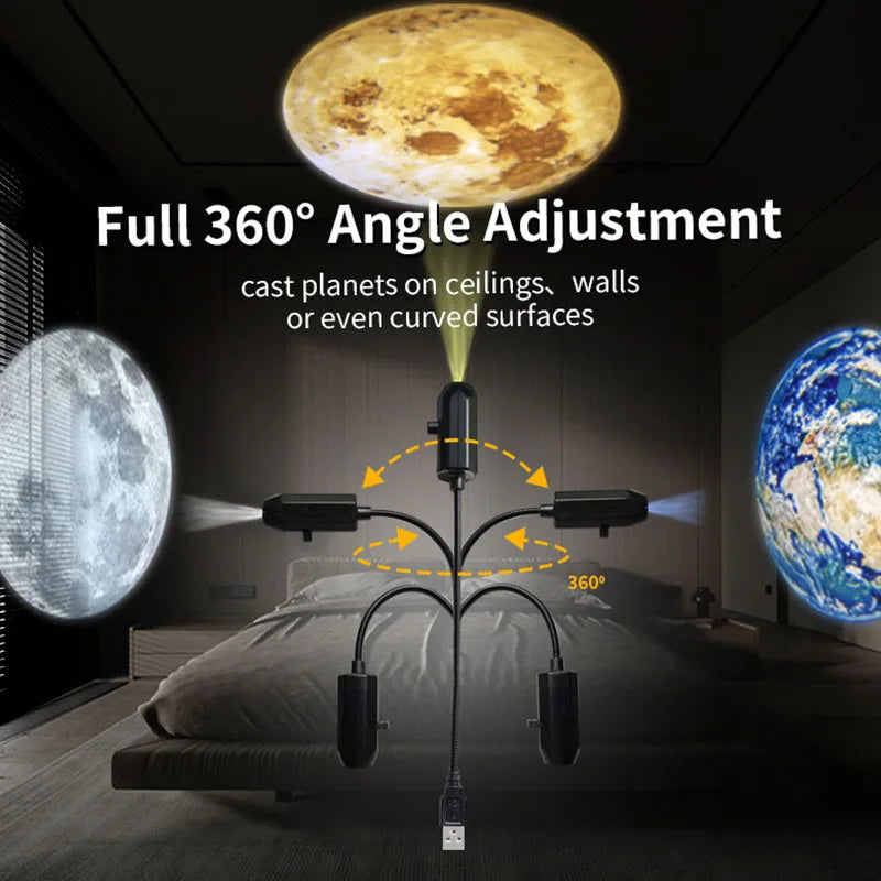 USB LED Star Galaxy Projector Lamp | Moon Earth Night Light for Bedroom Wall Decor close-up view