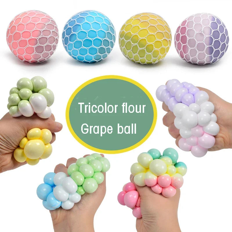 6CM Hand Squeezed Tri Color Flour Grape Tennis Ball Decompression Toy TPR Sticky Slow Re detail view