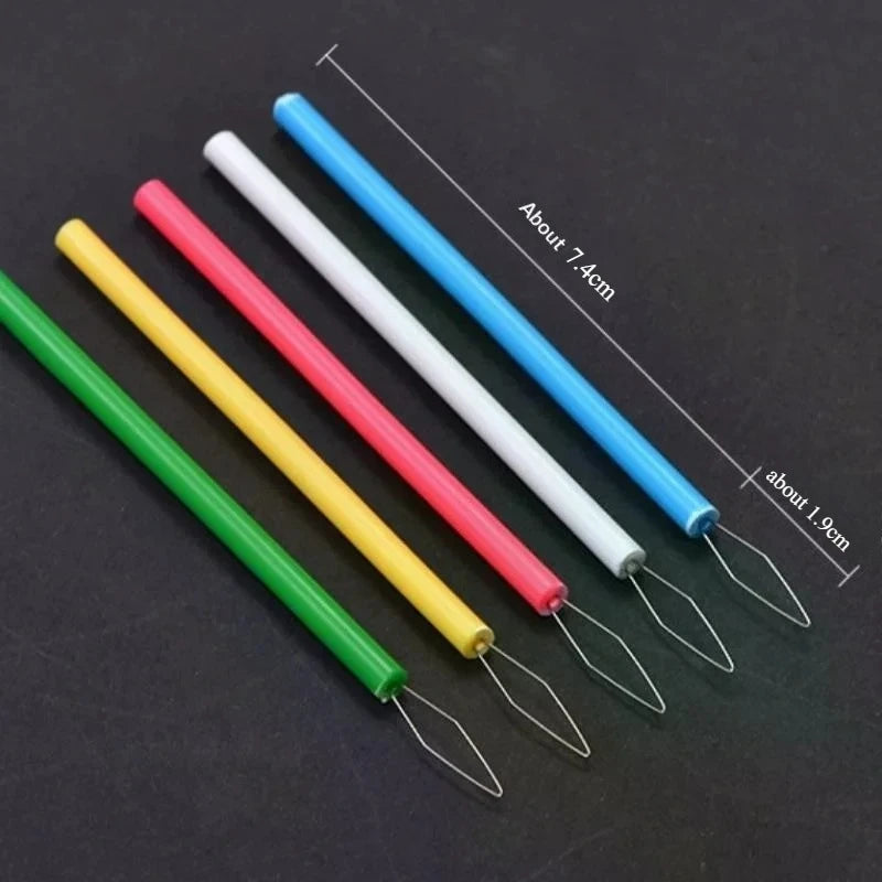 Multi-Color Cylindrical Needle Threader Tool for Sewing Beading - Durable Plastic Easy T detail view