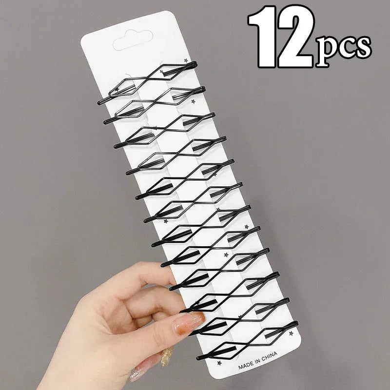 3/12Pcs Black Hair Clips Bobby Pins Wavy Fashion Hairpins Metal Barrettes Invisible additional angle
