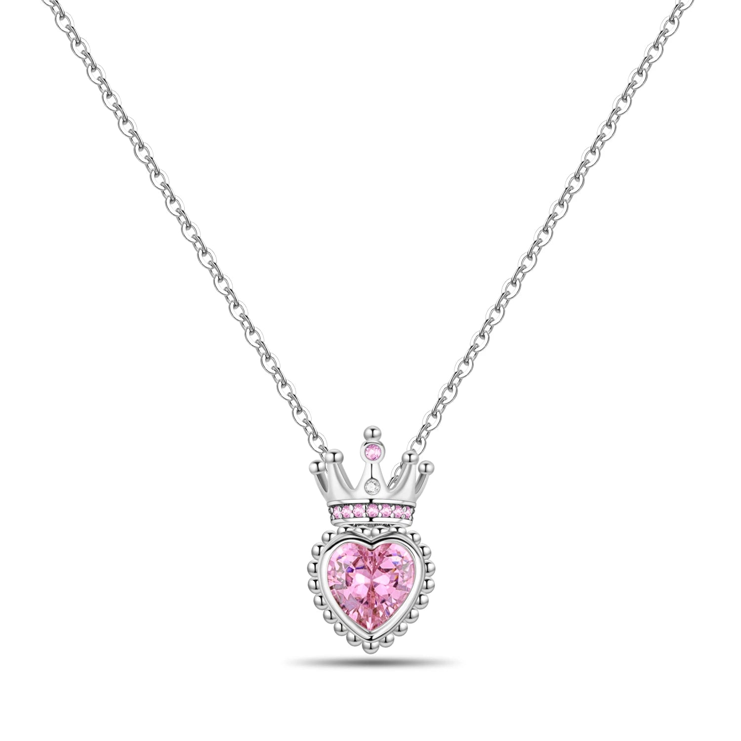 Romantic Pink Crown Heart Pendant Necklace Genuine 925 Sterling Silver Elegant Fine J lifestyle view