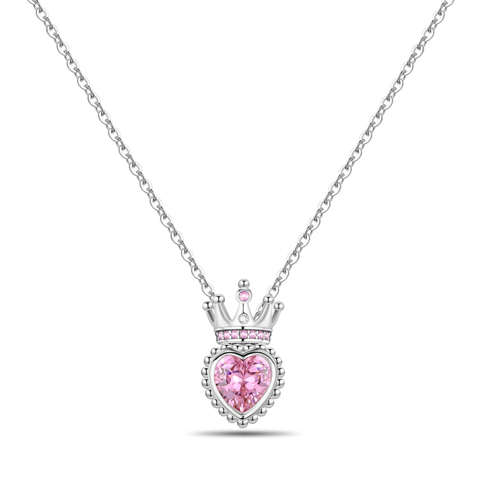 Romantic Pink Crown Heart Pendant Necklace Genuine 925 Sterling Silver Elegant Fine J lifestyle view