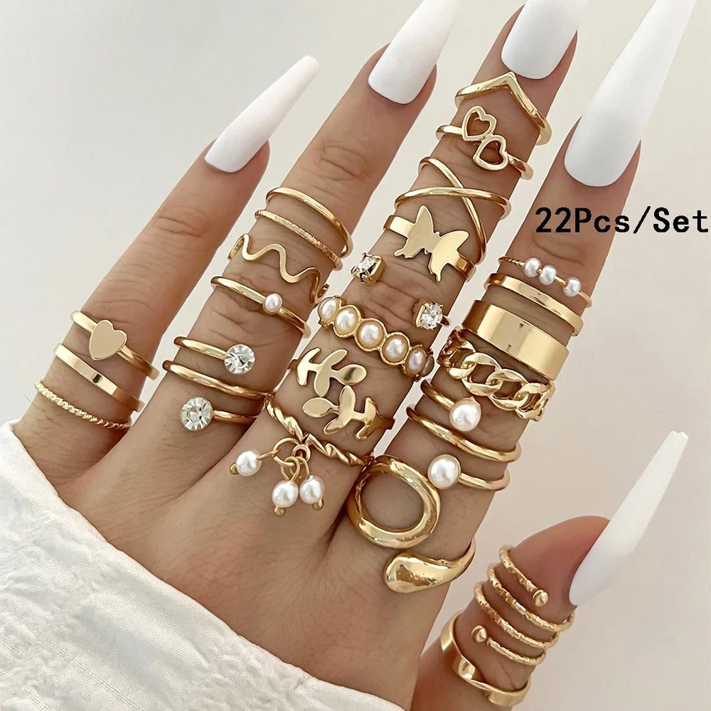 30Pcs Bohemian Geometric Knuckle Rings Set For Women Gold Silver Color Finger Ring Gir close-up view