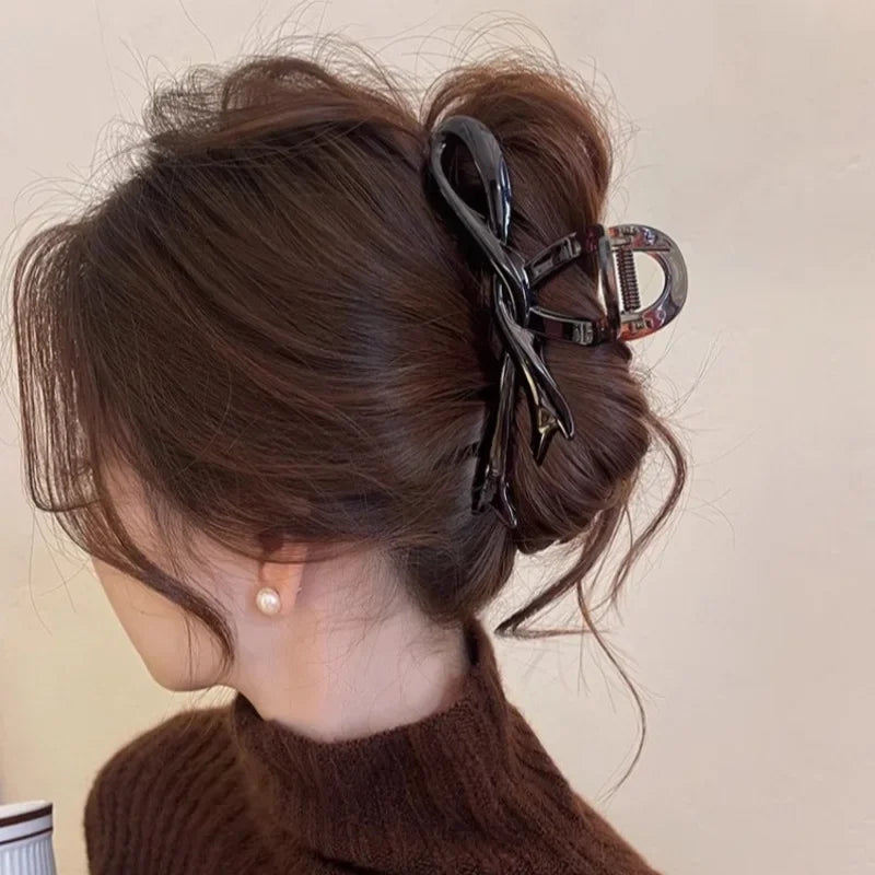 13cm Acrylic Ribbon Bow Hair Claw Glossy Crab Hair Clip Shark Ponytail Holder Barrettes Headwear for Women Hair Accessories
