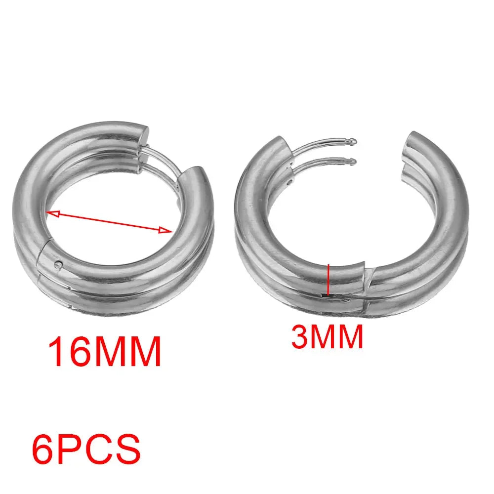 6pcs Stainless Steel 4mm Thick Earrings Gold Plated Large Round Korean Ear Rings Hoop alternate view
