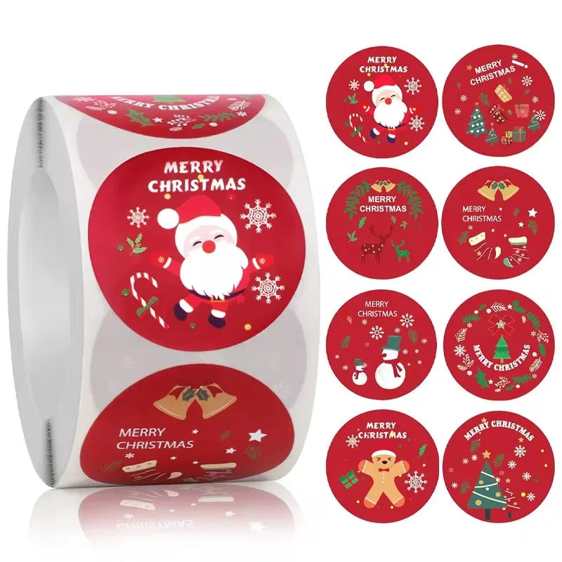 Merry Christmas Stickers | Round Roll Sticker Pack for Gift Wrapping and DIY Crafts lifestyle view
