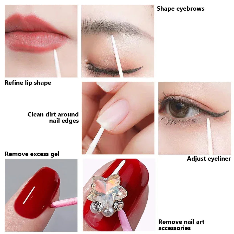 100Pcs Double-Ended Cotton Swabs Fine Pointed Tips for Nail Art Makeup Eyeliner Corre lifestyle view
