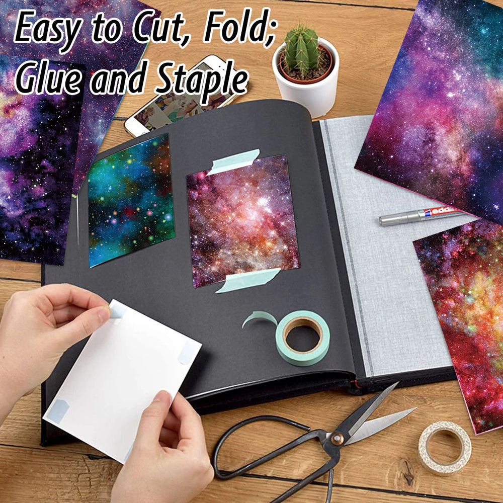 Galaxy Star Scrapbook Paper Set | 24-Pack Space Themed Decorative Paper close-up view