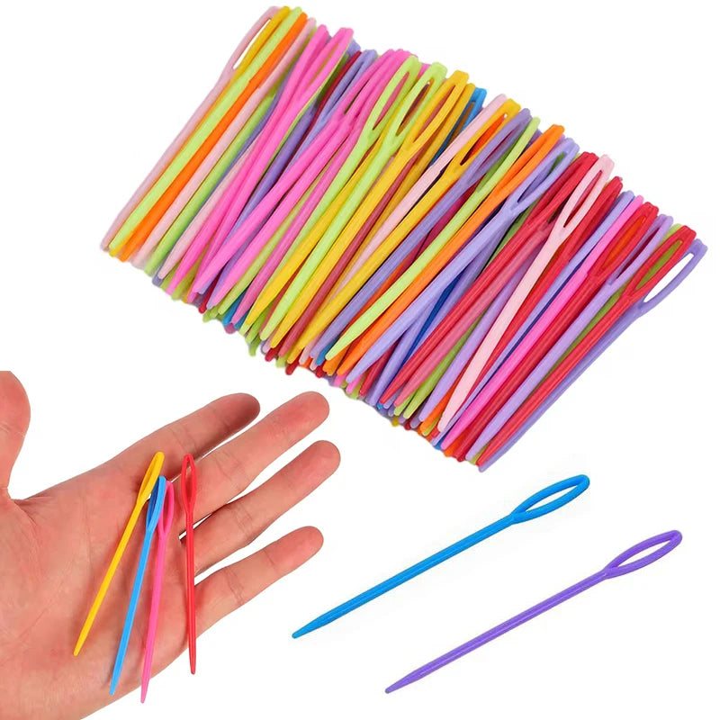 50/100/150/200PCS Colorful Plastic Sewing Needles 7cm Size Random Mixed Colors Large Eye Crochet Nee