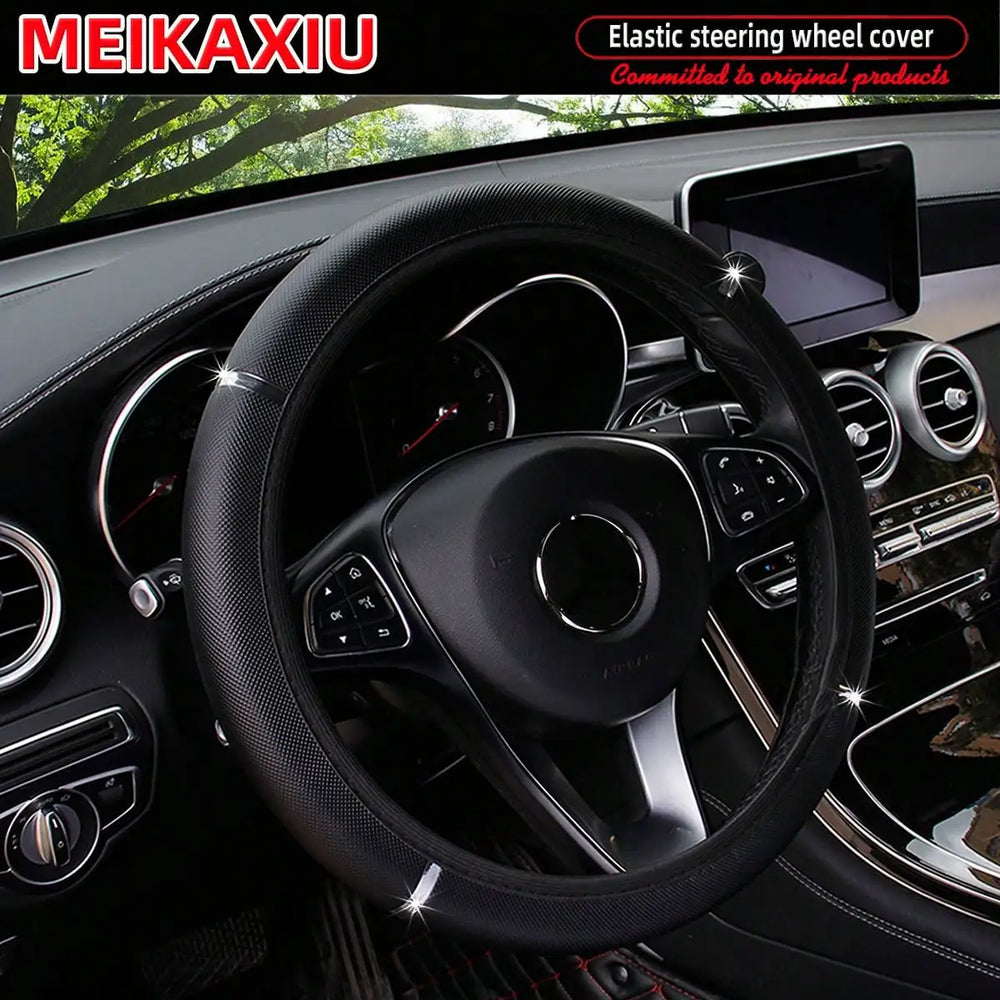 Shiny PU Leather Metal Stretchable Steering Wheel Cover for Women Car Decoration Rimless 14.5-15 Inc