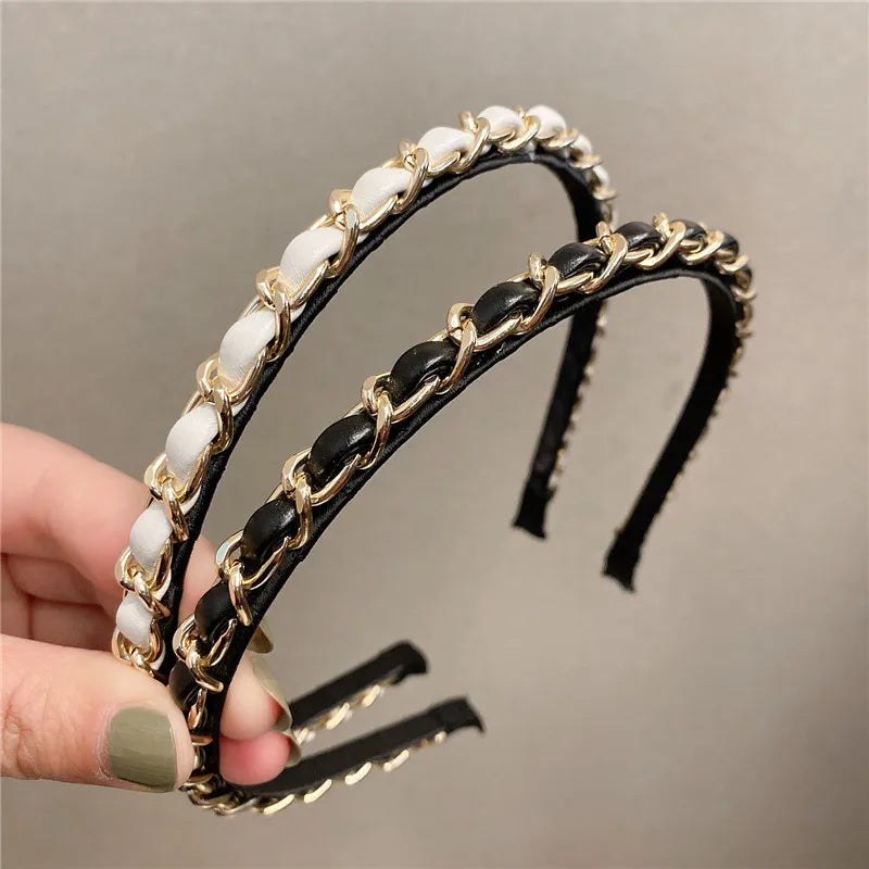 Leather Solid Color Knotted Hairband knitting Hair Hoop Bow Headband Women Girls Retro makeup Hair A