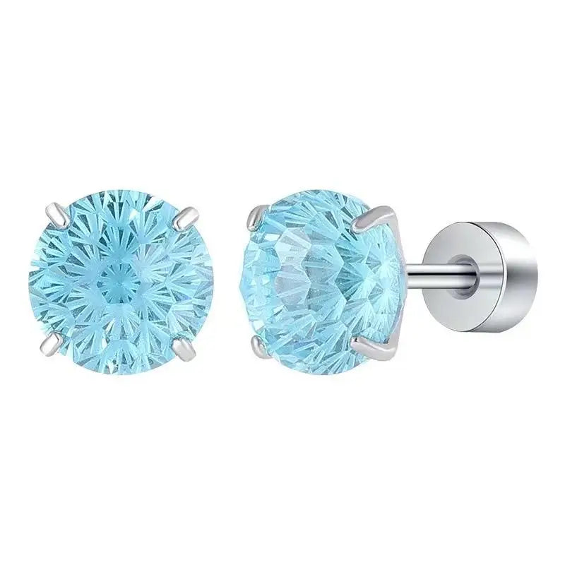 Crystal Stud Earrings Faceted Multicolor Stainless Steel Screw Back Tarnish Resistant close-up view