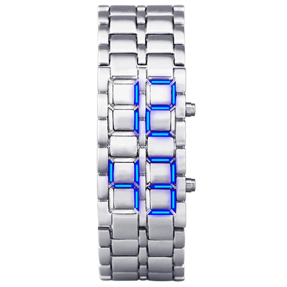 Fashion Mens Digital Lava Wrist Watch Men Black Full Metal Red Blue LED Display Watches detail view