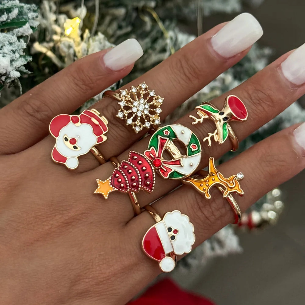 Rhinestone Snowflake Christmas Tree Knuckle Rings Set alternate view