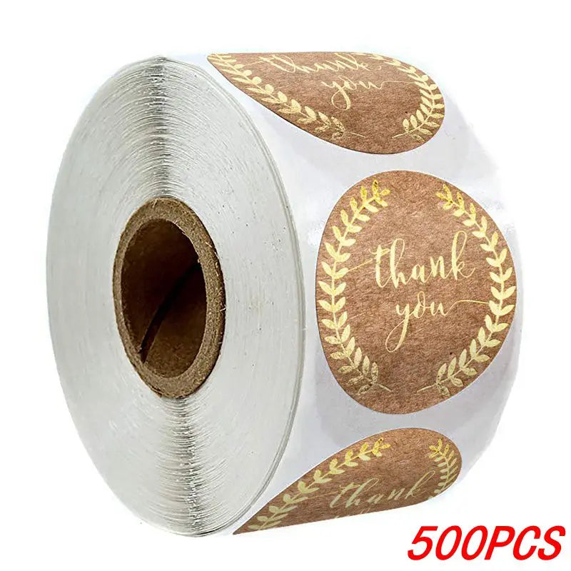 Vintage Kraft Paper Stickers | Handmade With Love Thank You Labels for Packaging and Gif detail view