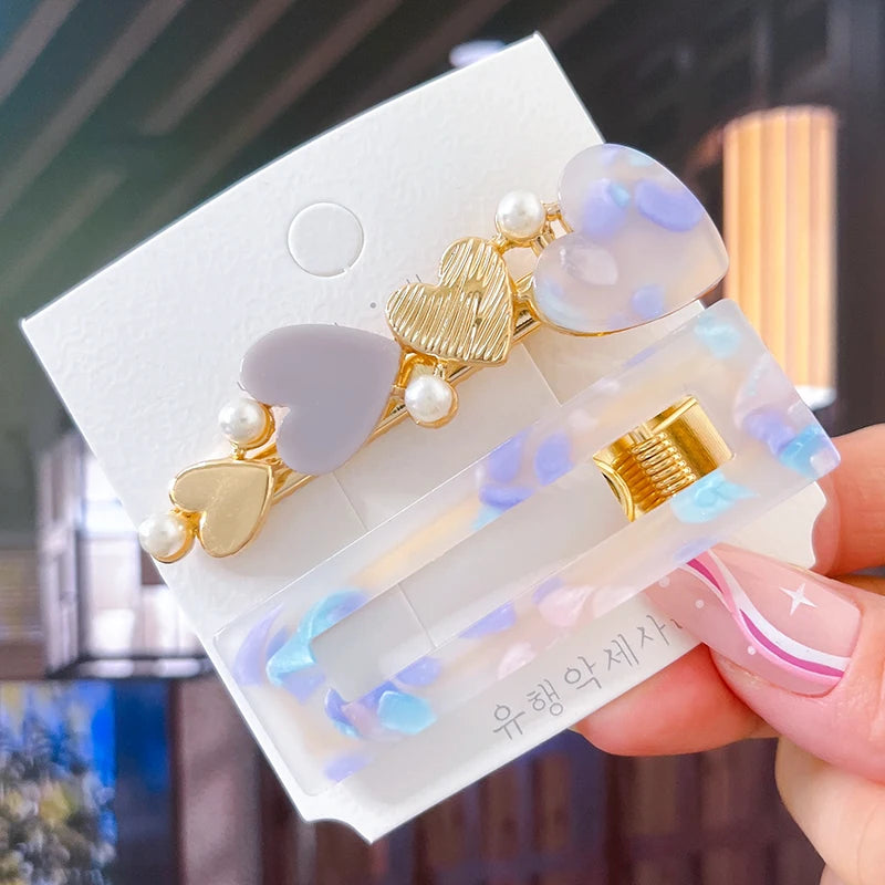 2/3pcs Hairpins Set Geometric Acetate Heart Hair Clips for Women Fashion Jewelry Girls B detail view
