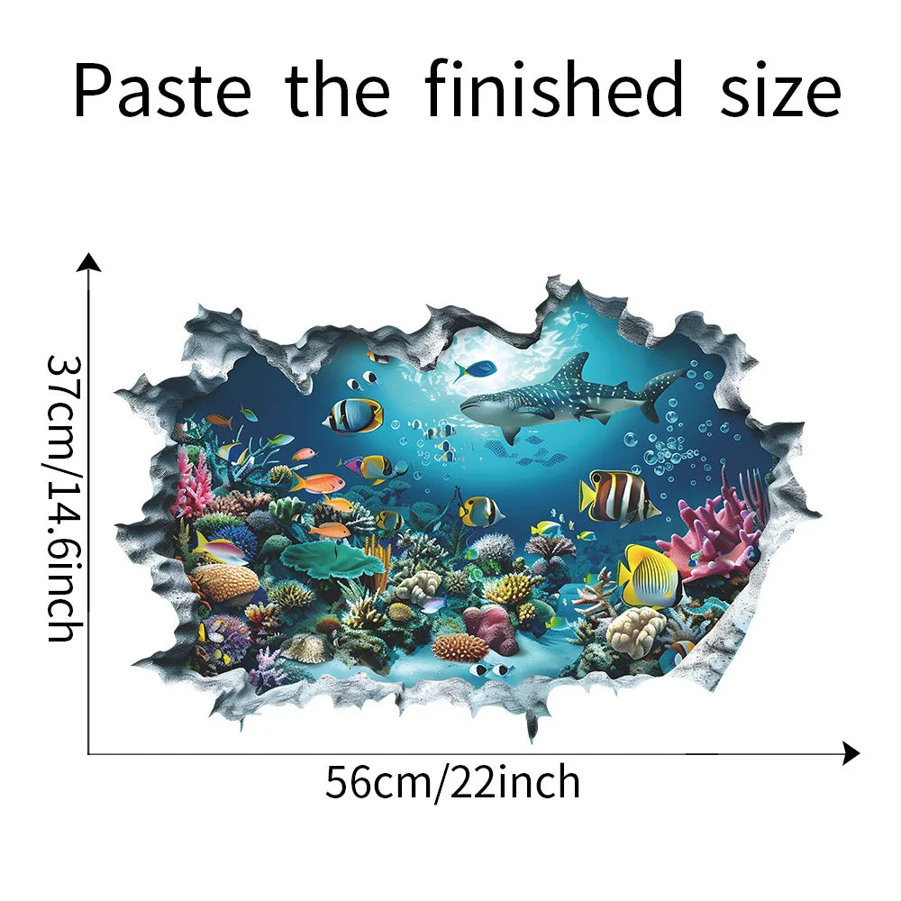 3D Shark Wall Stickers for Kids Room | Ocean Aquarium Broken Wall Decals additional angle