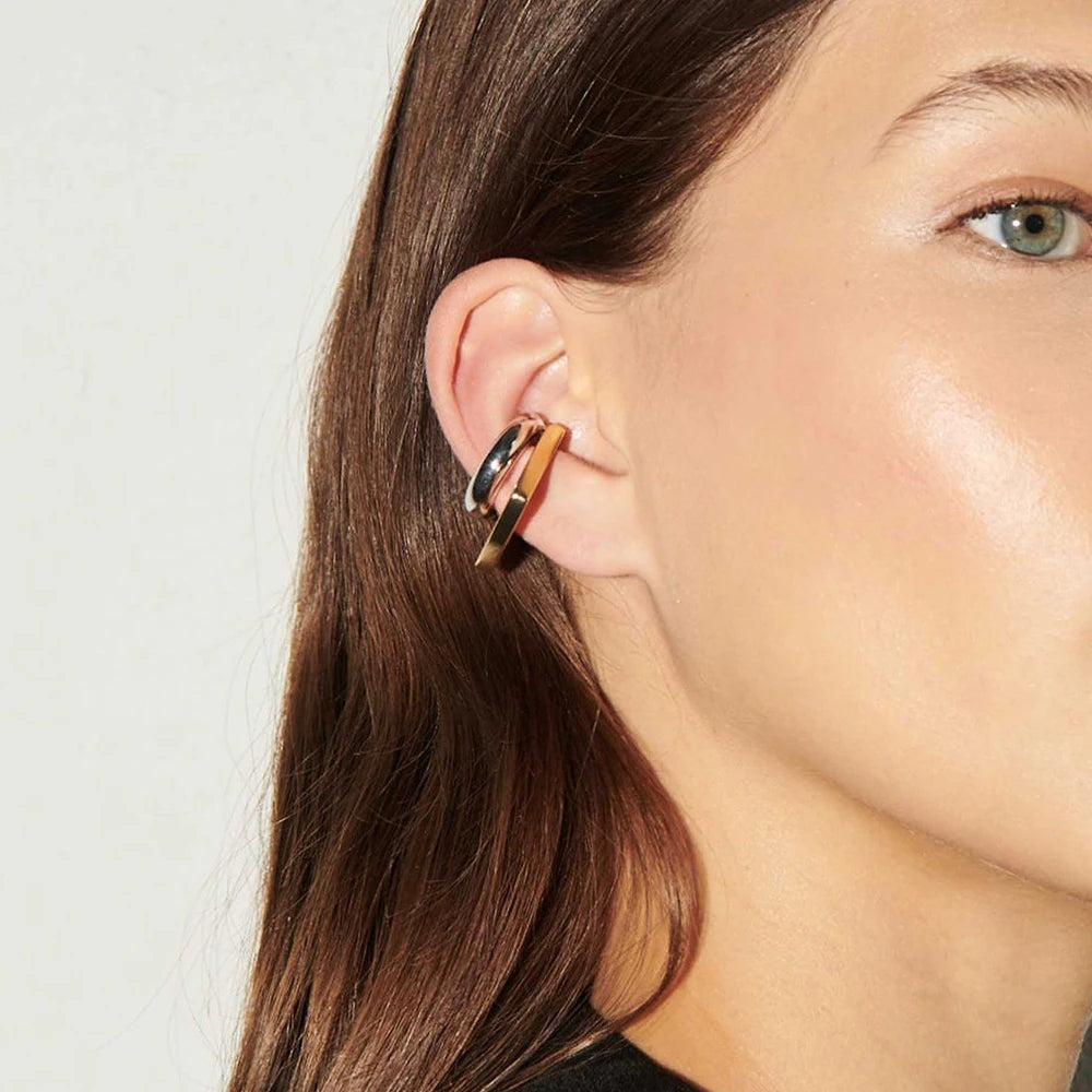 Unique Design Gold Silver Mix Color Geometric Clip Earring Cuff Stainless Steel Square Round No Pier