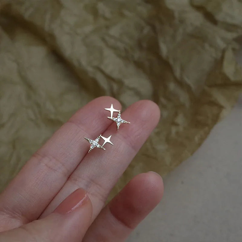 925 Silver Needle Simple Shiny Zircon Earrings Gold Plating Jewelry Crystal Stud Ea additional angle