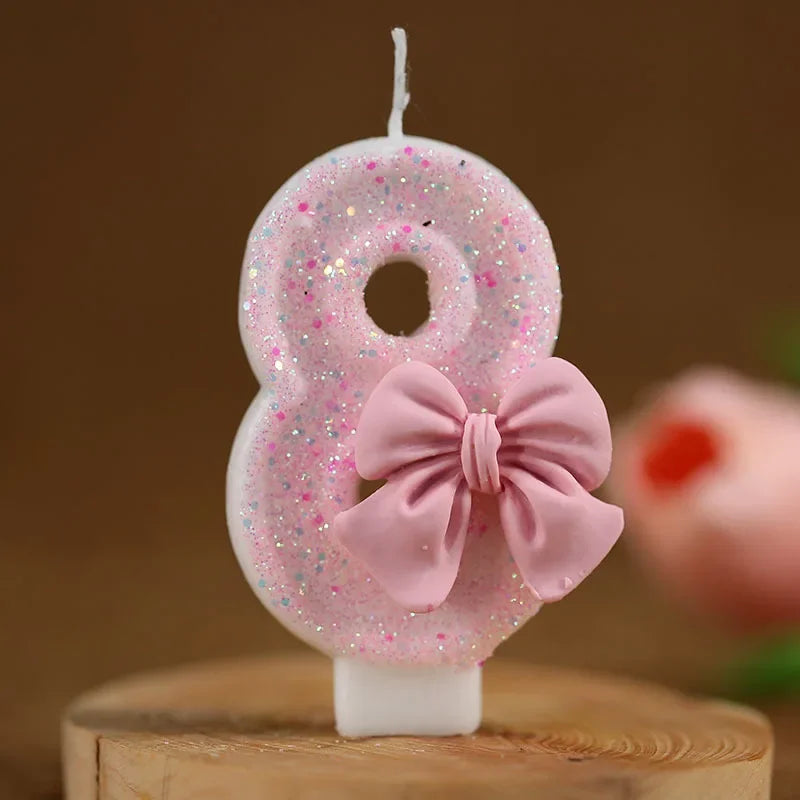 Pink Bow 3D Number Cake Candles for Birthday Party Decorations Birthday