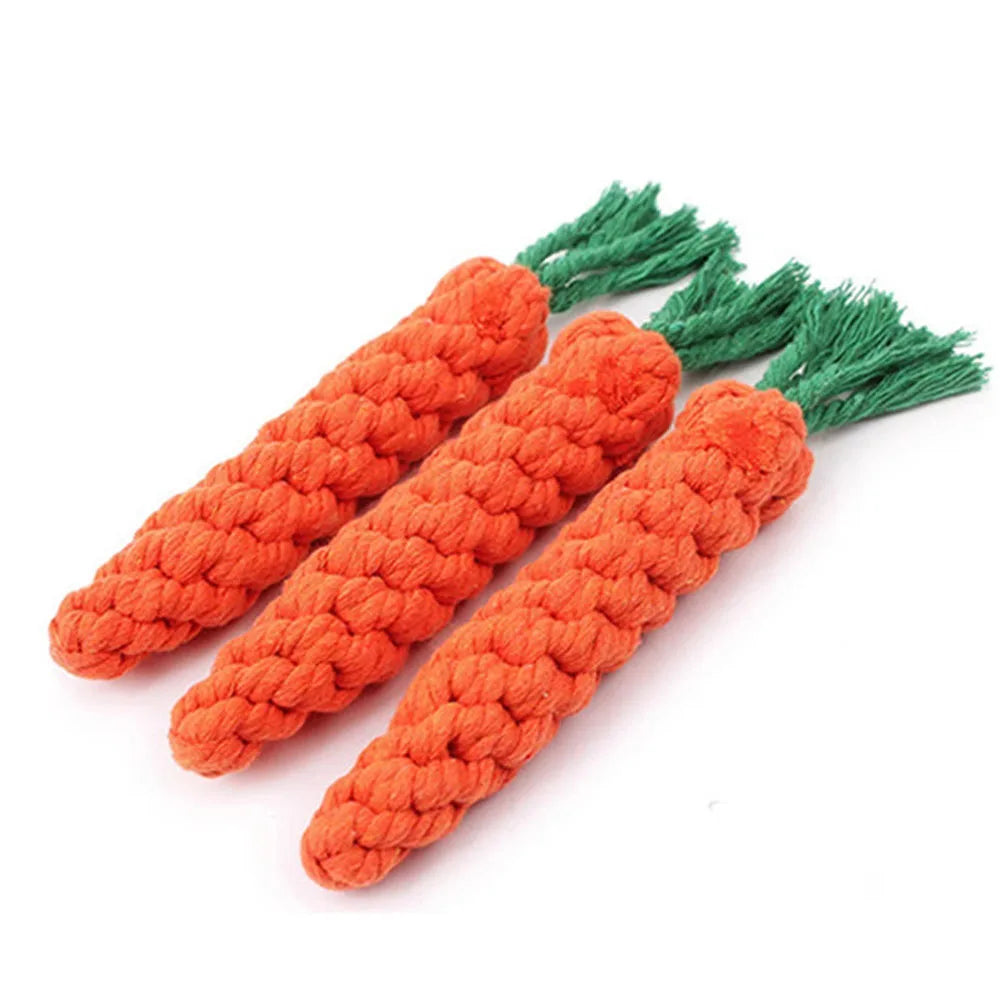 Carrot Dog Bite Rope Toy | Safe and Durable Chew Toy for Puppy Teeth Cleaning close-up view