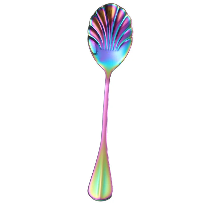 Shell Shape Stainless Steel Spoon with Long Handle | Dessert Spoon and Ice Cream Sc additional angle