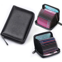 Business Card Holder Wallet | PU Leather Credit Card Case with Zipper Closure