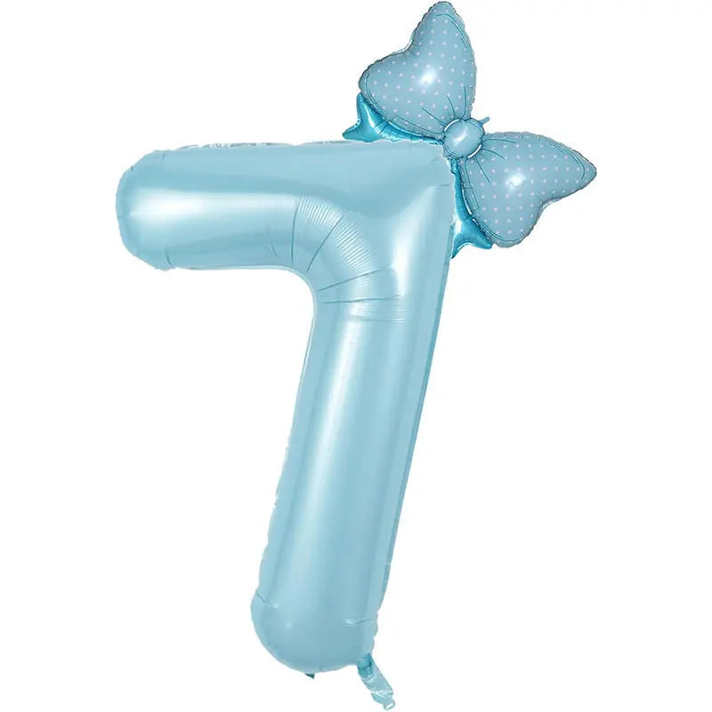 Number Foil Balloon Set with Bows | Birthday Party Decor close-up view