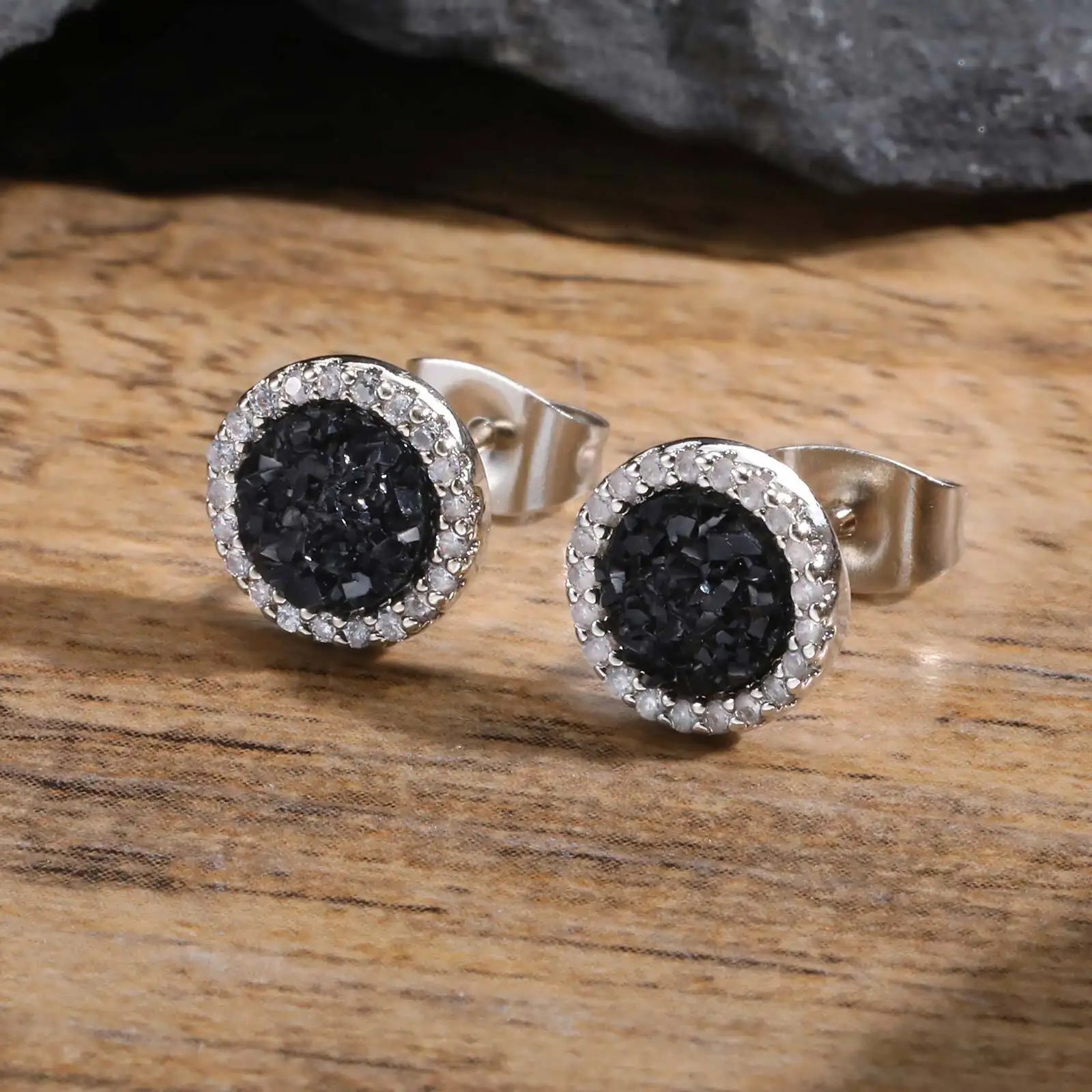 Shattered Zircon Stud Earrings for Men Boys | Hypoallergenic Round Minimalist Jewelry lifestyle view