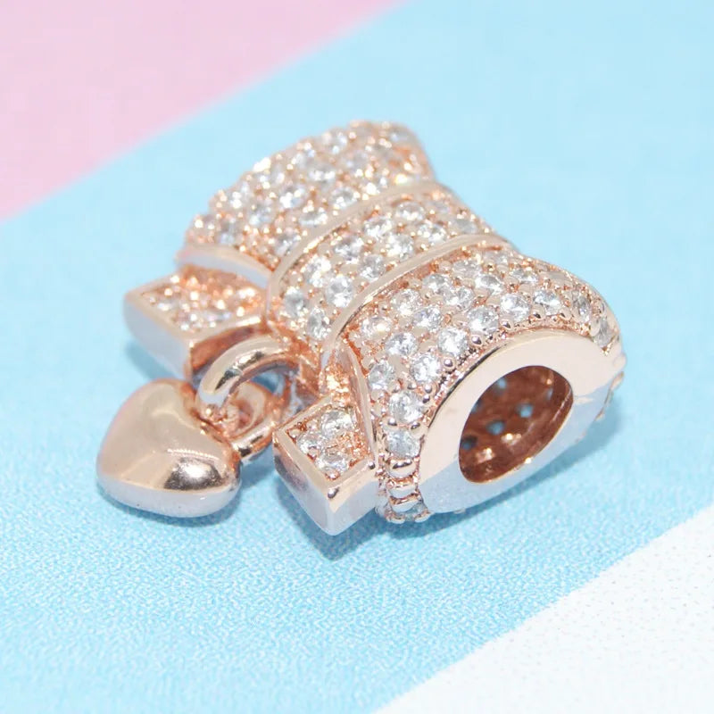 925 Sterling Silver Trinkets Rose Gold Locks And Keys Charm Of 925 Chain Bead Fit Orig close-up view