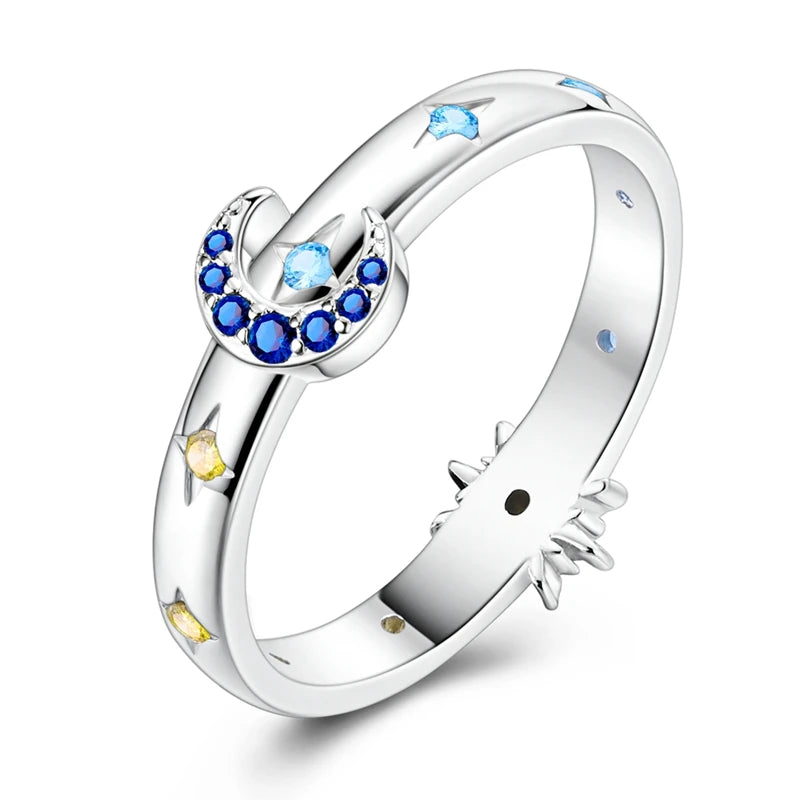 LAZA 925 Sterling Silver Colorful Rings Sparking Zirconium Bowknot Moon Sun Origina additional angle