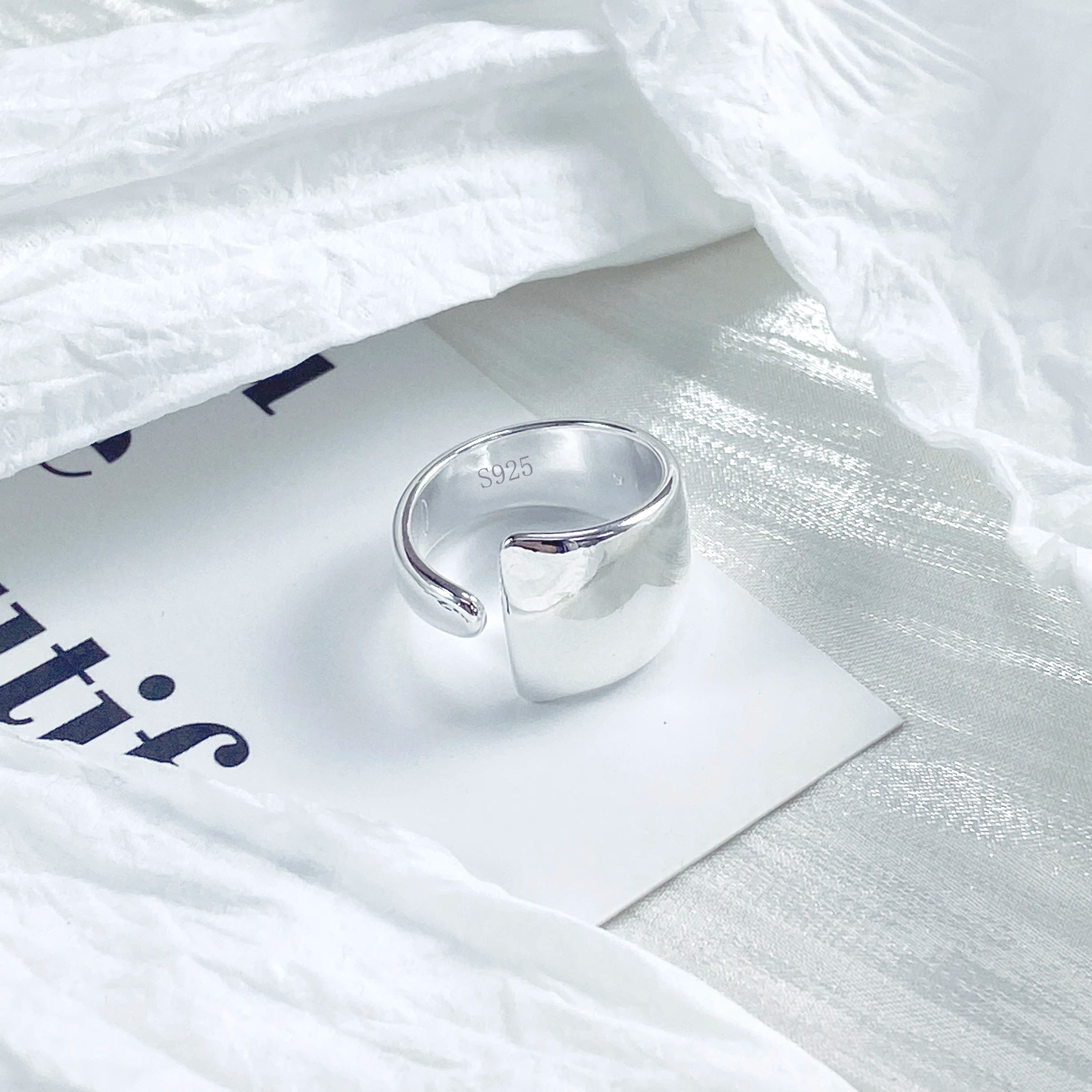 PANJBJ 925 Sterling Silber Perlen Unregelmäßiger Ring | Damen Muschel Überlappend Hohl Süßes Design Schmuck