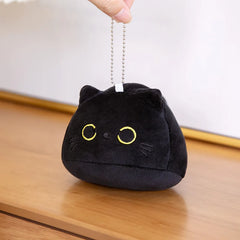 9/15/25CM Small Cuddly Black Cat Plush Doll Cartoon Stuffed Round Ball Cat Plushie Gir close-up view
