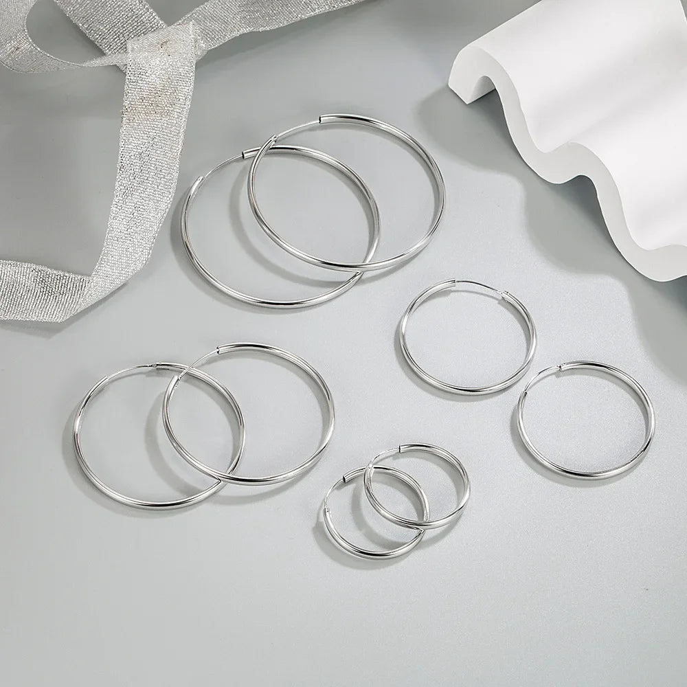 Andara 925 Sterling Silver 3MM Thick 3/4/5/6CM Hoops Earrings For Women Wedding Luxury close-up view