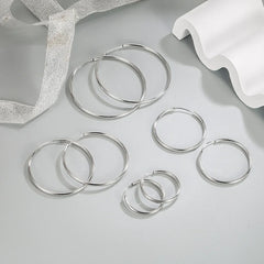 Andara 925 Sterling Silver 3MM Thick 3/4/5/6CM Hoops Earrings For Women Wedding Luxury close-up view