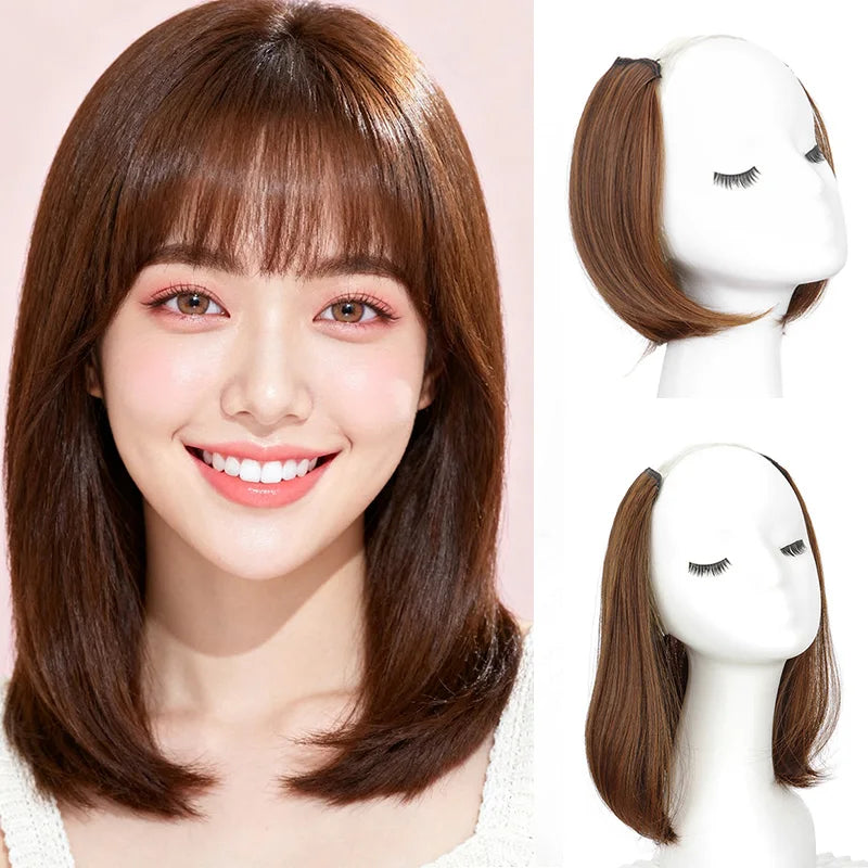 8Inch/12Inch Synthetic Short Straight Hair Pieces Invisible Clip In Hair Pad High Hair E detail view