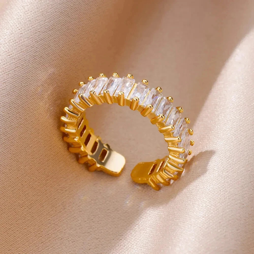 316L Stainless Steel Rings for Women Gold Color Never Fade Luxury Classic rings weddi lifestyle view