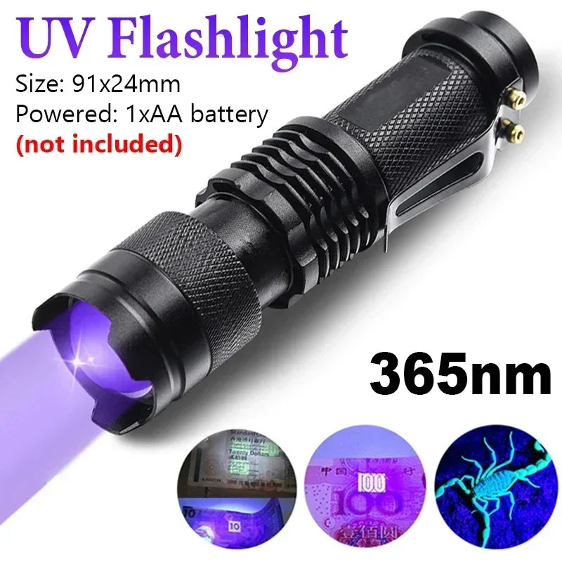 UV LED Flashlight Portable Blacklight | 365/395nm Dual Wavelength Pet Urine Detector close-up view