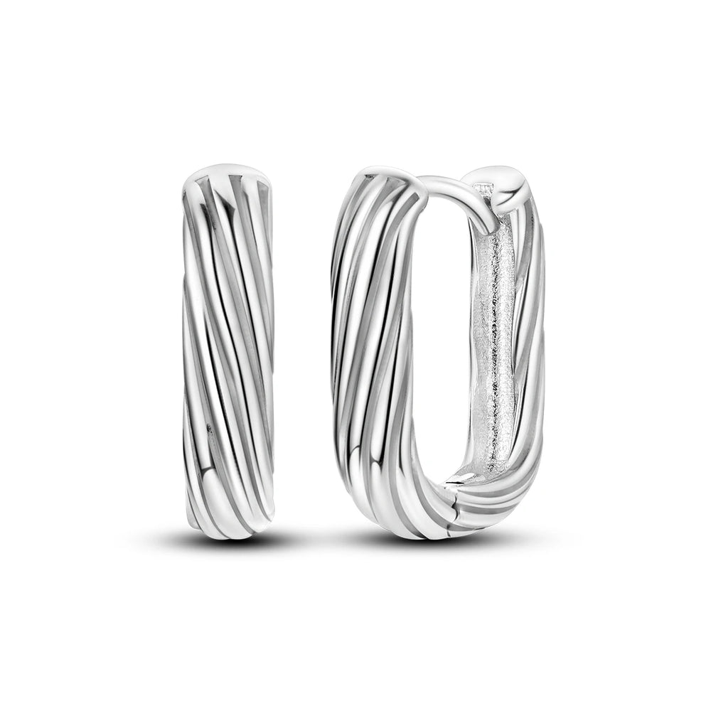 Original 925 Sterling Silver Women Hoop Earrings High Quality Shine Zircon U Shaped Cl close-up view