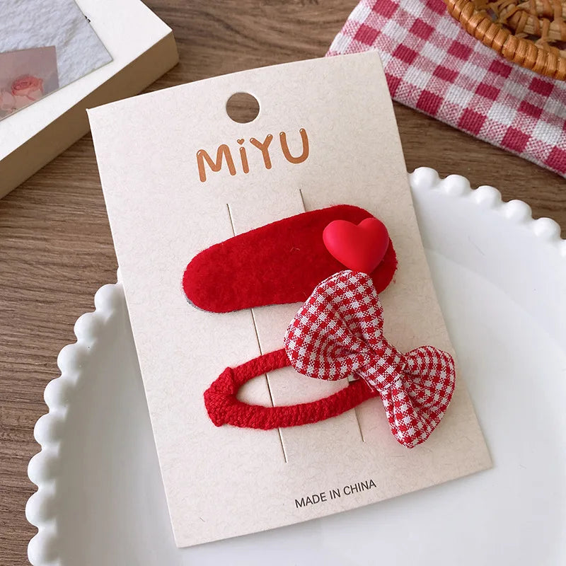 2PCS Christmas Hair Pins for Girls New Year Red Bow Bangs Clips Baby Hair Accessories Knitted Hairpin Sweet Korean Kid Hair Clip