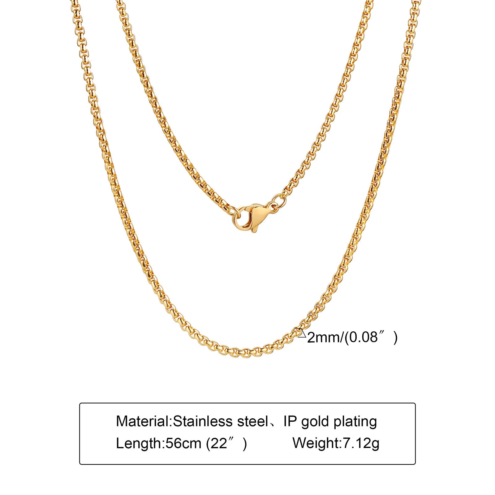 Round Box Chain Necklace for Men | Stainless Steel Link Chain in Gold, Silver, or Bla alternate view