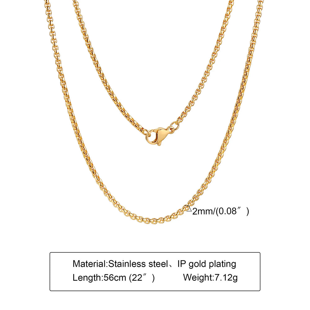 Round Box Chain Necklace for Men | Stainless Steel Link Chain in Gold, Silver, or Bla alternate view