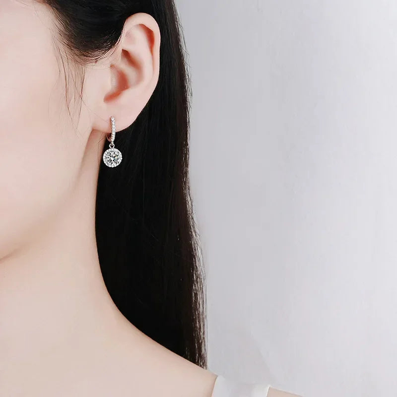 925 Sterling Silver 1 Carat Moissanite Round Earrings for Women Luxury Evening Style lifestyle view