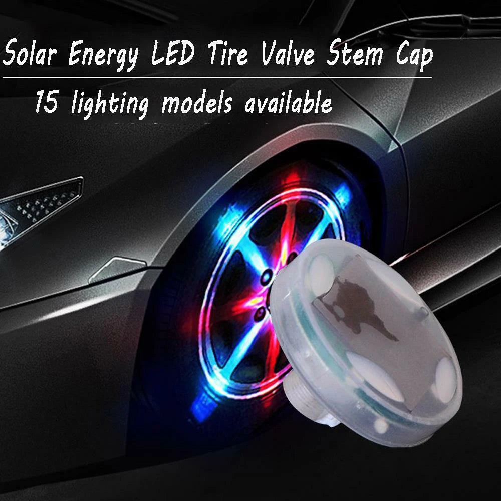 12 LED RGB Solar Car Tire Valve Cap Lamp | 4 Modes Auto Wheel Light