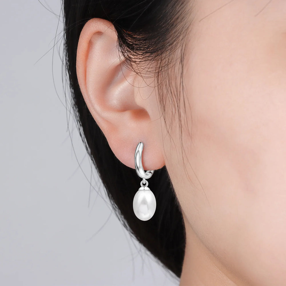 925 Sterling Silver Simple Pearl Earrings Jewelry Hoop Earrings Zircon Stud Earrings For detail view