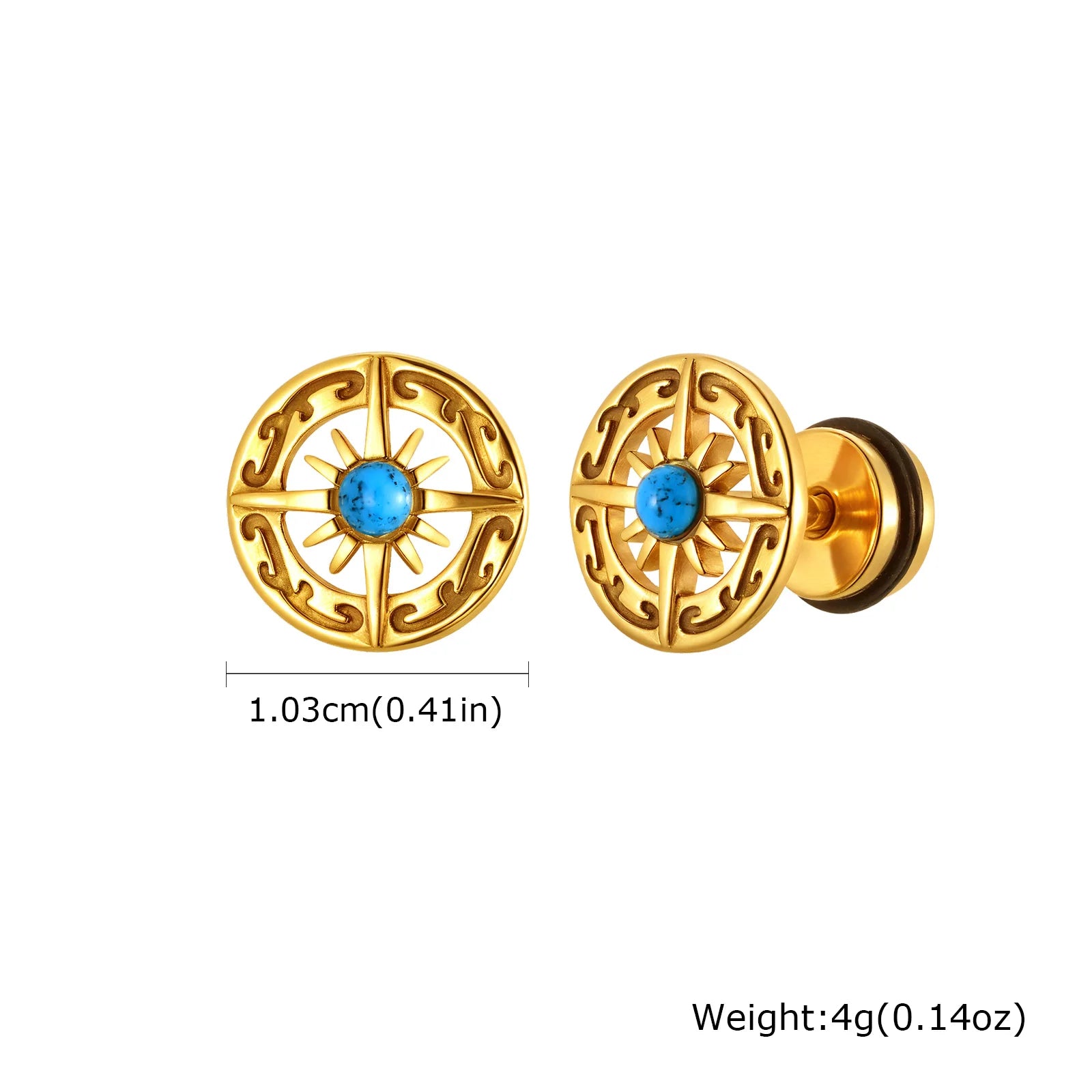 Vintage Gothic Norse Viking Stud Earrings for Men Boys, Rock Punk Runes Round Earring alternate view
