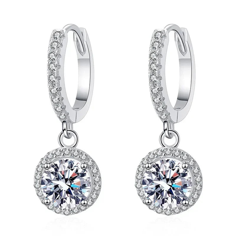 925 Sterling Silver 1 Carat Moissanite Round Earrings for Women Luxury Evening Styl additional angle